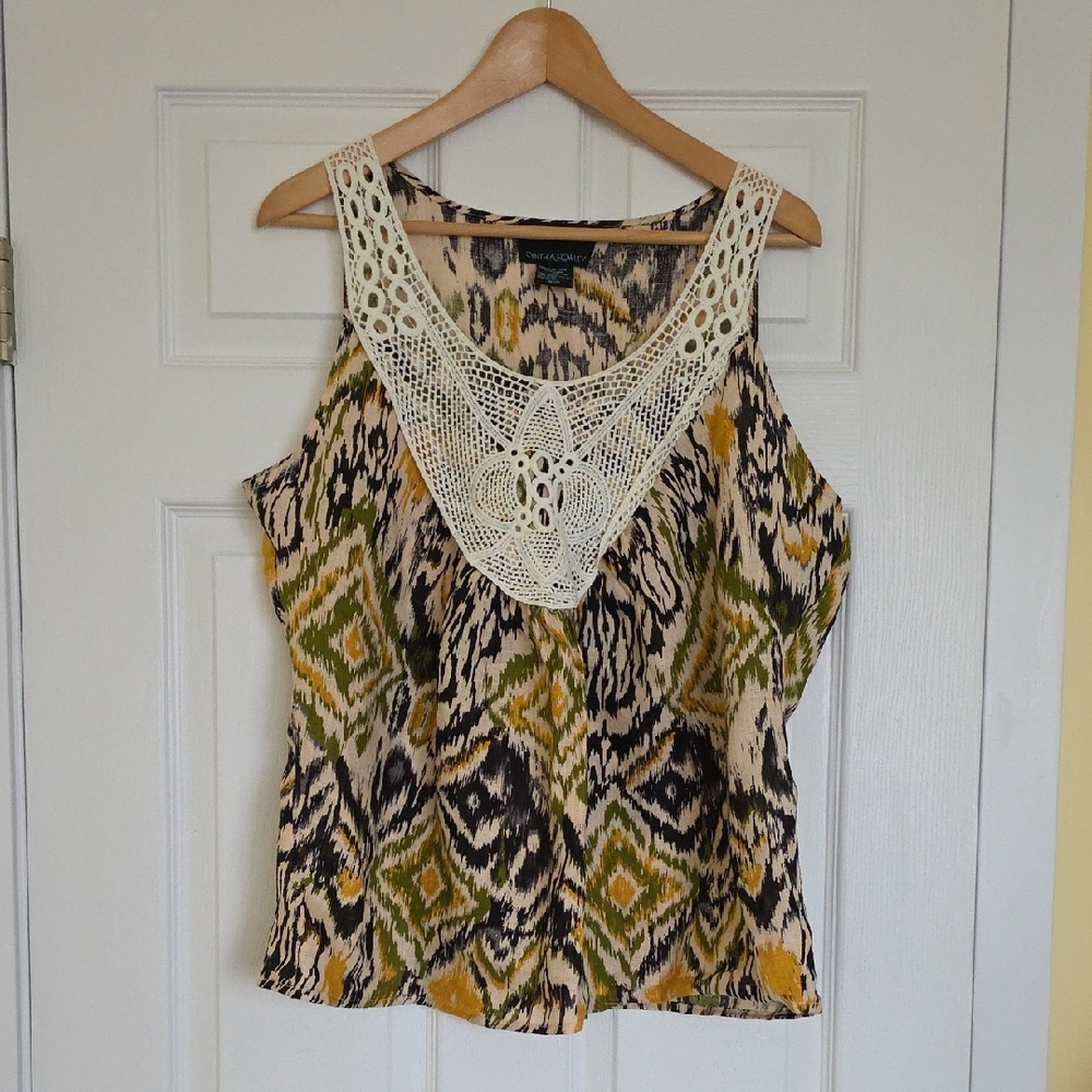 Cynthia Rowley Multicolor Sleeveless Blouse with Crochet Accent
